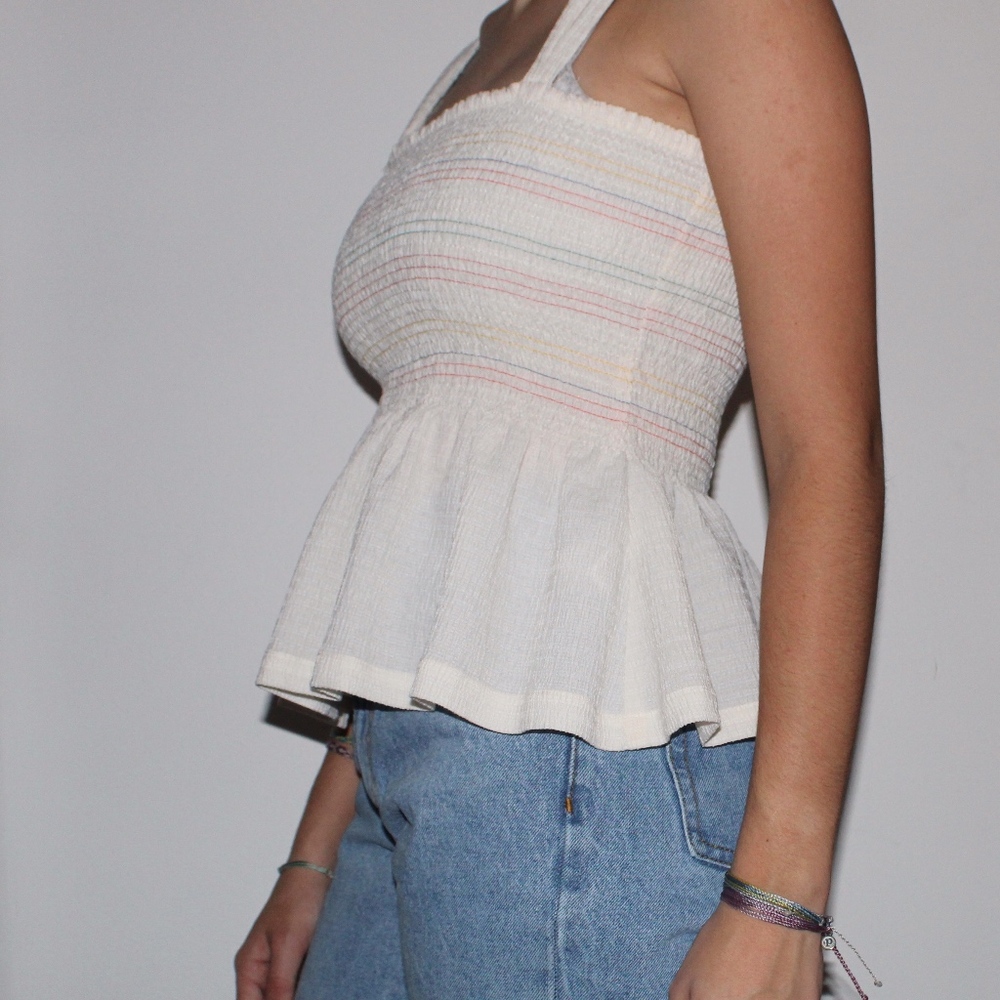 Madewell Boho Rainbow Creme Embroidered Blouse